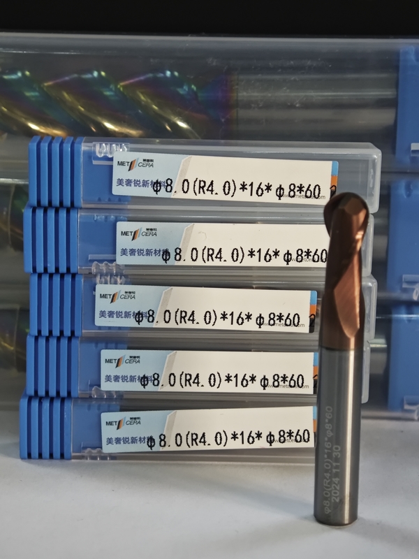 MPB2 Solid Carbide Ball Nose End Mill 2 Flutes HRC55-HRC60 R0.5-10,8mm, Φ8.0(R4.0) x16x8Dx60mm