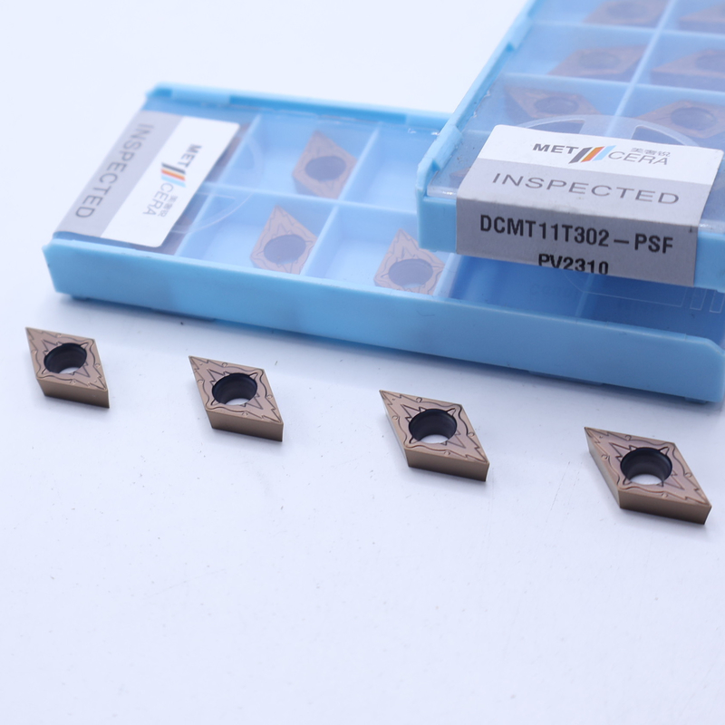 Inserto de torneamento de cermet indexável, inserto de torneamento interno revestido com PVD, quebra-chips de acabamento DCMT11T302, cor de bronze