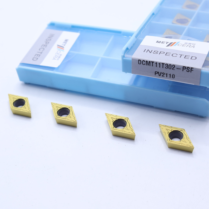 Inserto de torneamento de cermet indexável, inserto de torneamento interno revestido com PVD, quebra-chips de acabamento DCMT11T302, cor dourada