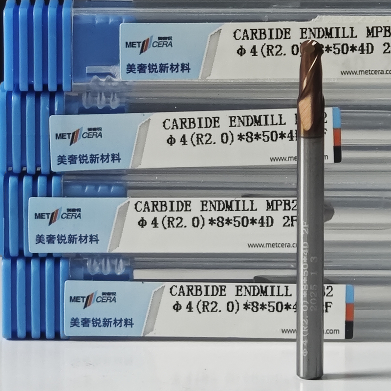 Esferas de Carbide Sólido 2 flautas R0.5-10 4mm Φ4.0 R2.0 x8x4Dx50mm com dureza HRC55-60