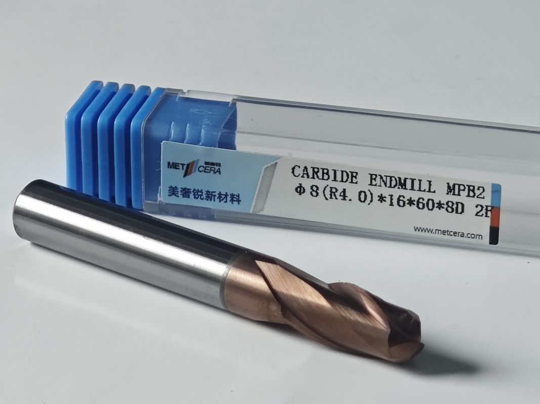 MPB2 Solid Carbide Ball Nose End Mill 2 Flutes HRC55-HRC60 R0.5-10,8mm, Φ8.0(R4.0) x16x8Dx60mm