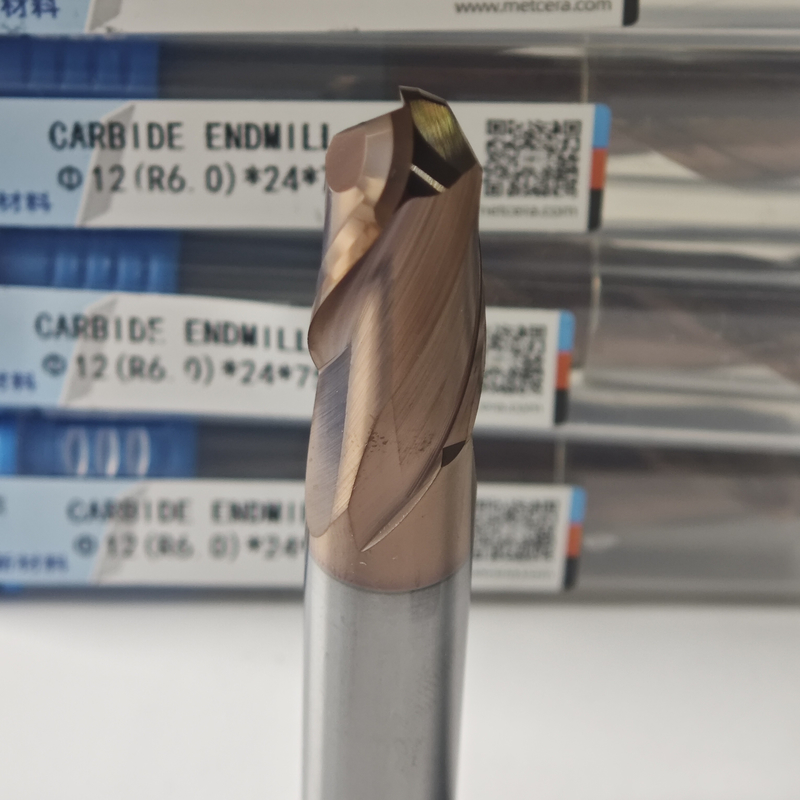 Esferas de Carbide Sólido Frigorífico 2 flautas R0.5-10 12mm Φ12.0 R6.0 X24x12Dx75mm Dureza HRC55-60 Revestimento AlCr Para acabamento