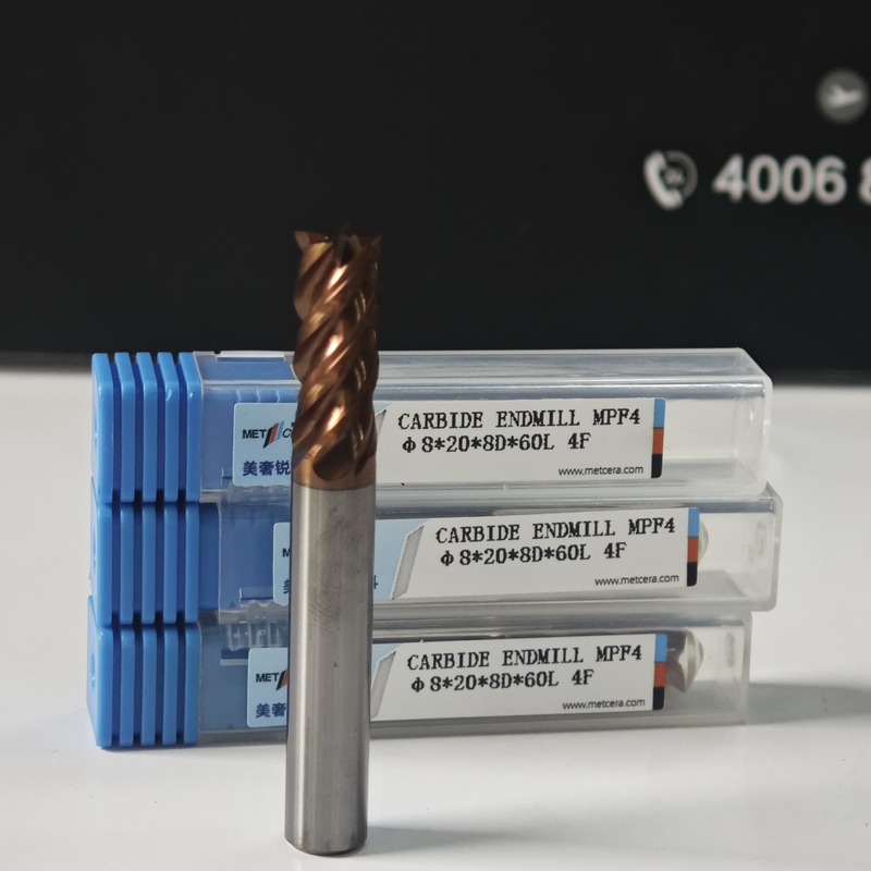 Máquina de moldagem seca e molhada de carburo sólido 8 mm Universal 4 flautas Flat End Mill Φ8x20x8Dx60mm para corte de aço carbono e aço ligado de baixo carbono