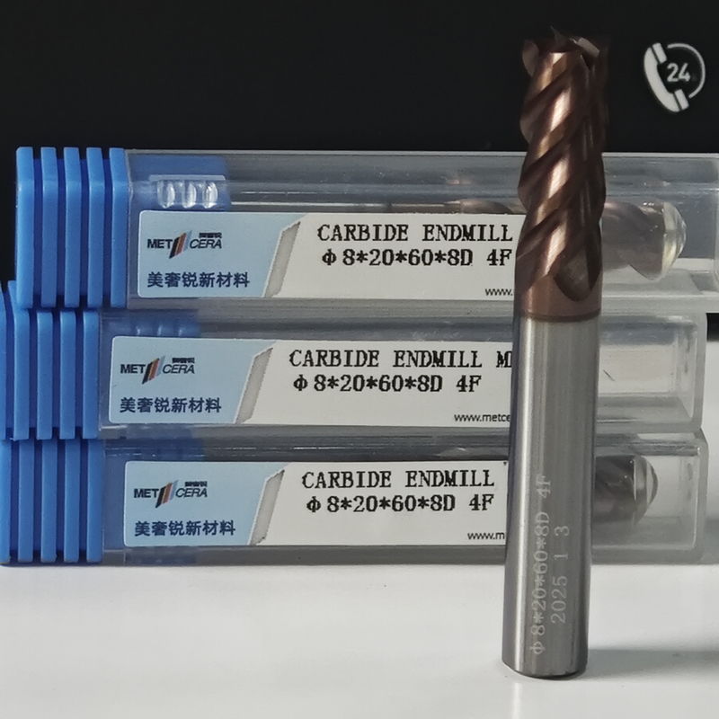 8 mm processamento de rugosidade revestimento TiAlSi HRC55-60 Dureza Quatro bordas plano de corte de fresagem para peça de aço de liga baixa